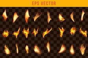 Fire set realistic effect eps vector editable glow shine fires isolated object