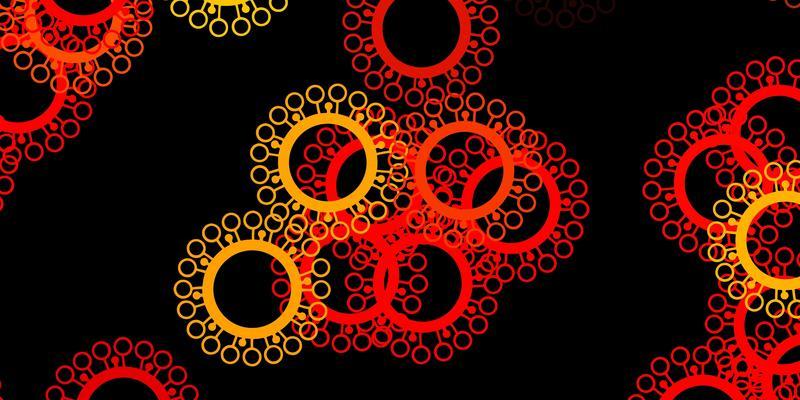 Dark orange vector background with covid-19 symbols.