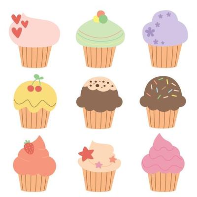 Set of cute muffins and cupcakes in vector