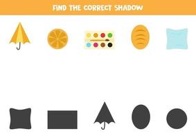 encontrar las sombras correctas de los objetos geométricos. rompecabezas lógico para niños. vector