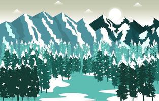 invierno nieve pico de montaña pino naturaleza paisaje aventura ilustración vector