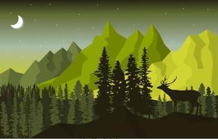 Night Mountain Peak Pine Trees Nature Landscape Adventure Illustration vector