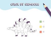 Coloring page with cute dinosaur. Color by numbers. Educational game vector