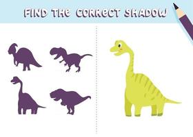 encuentra la sombra correcta. lindo dinosaurio. juego educativo para niños. colección de juegos infantiles. ilustración vectorial en estilo de dibujos animados vector