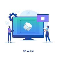 Ilustración plana del concepto de artista 3d vector