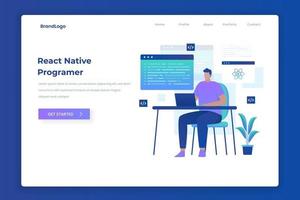 React native programmer illustration landing page concept vector