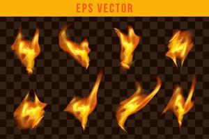 fuego set efecto realista eps vector editable resplandor brillar incendios objeto aislado