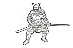 vector gráfico de contorno de acción de guerrero samurai