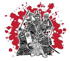 Shadow Group of Samurai Warrior with Weapons Action vector