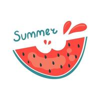 Hand drawn watermelon slice with text Summer. Flat illustration vector