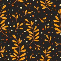 Orange autumn leaves on a black background vector pattern