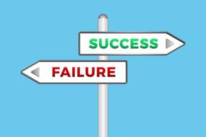 Success And Failure word on Signpost isolated on blue background. Vector illustration