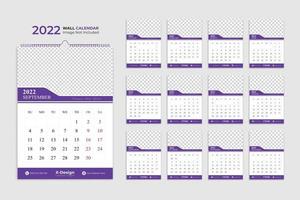 2022 modern wall calendar layout template, date planner, yearly planner, events calendar vector