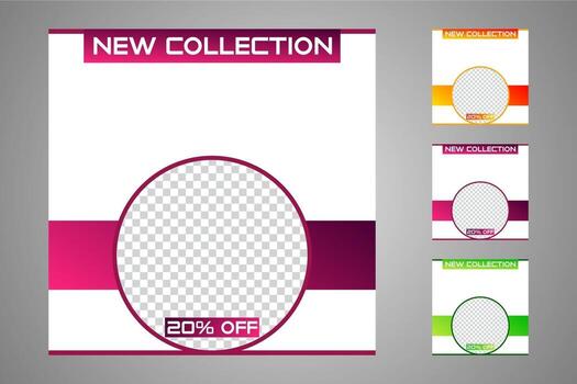 New set of editable minimal banner templates. Suitable for social media posts and web or internet ads. Vector illustration with photo college.