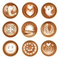 Latte Art Realistic Set Vector Illustration