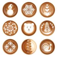 Latte Art Images Realistic Set Vector Illustration