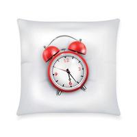 Despertador retro rojo en la ilustración de vector de almohada blanca