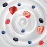 Crema de yogur con mermelada de fondo realista ilustración vectorial