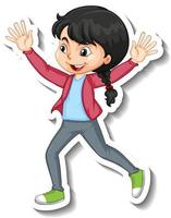 Sticker happy girl cartoon character vector