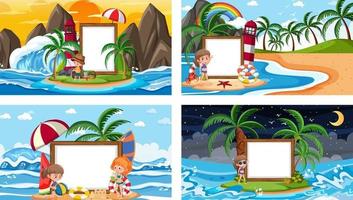 Set of different tropical beach scenes with blank banner vector