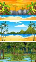 Set of different forest horizontal scenes in different times vector