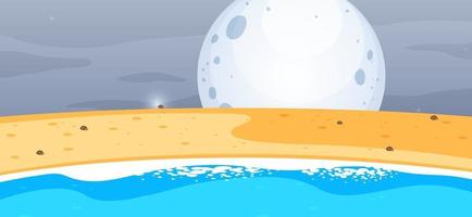 Empty beach scene at night with the big moon in simple style vector