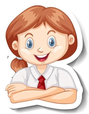 A sticker template with portrait of a student girl in school uniform