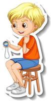 Cartoon character sticker with sport coach boy holding a timer vector