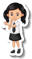 chica asiática en uniforme de estudiante pegatina de personaje de dibujos animados vector