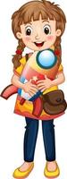 A girl holding rocket toy cartoon character isolated vector