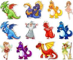 Sticker set with different fairytale cartoon characters vector