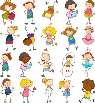 Set of different doodle kids cartoon character isolated