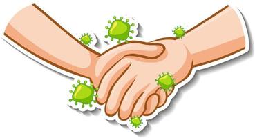 Sticker design of hands holding together with coronavirus sign vector