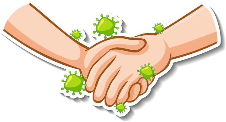 Sticker design of hands holding together with coronavirus sign