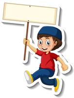 A sticker template with a muslim boy holding blank banner isolated vector