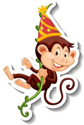 A sticker template with a monkey wearing party hat