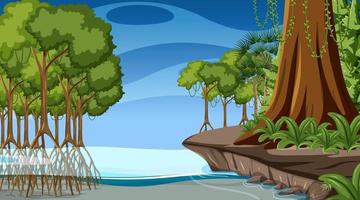 Nature scene with Mangrove forest at daytime in cartoon style vector