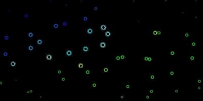 patrón de vector azul oscuro, verde con elementos de coronavirus.
