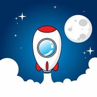 cute rocket with stars in beautiful night vector