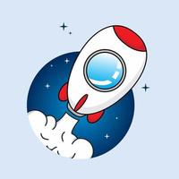 cute rocket with moon and stars in beautiful night vector