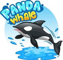 Orca or Killer Whale cartoon character with Panda Whale font banner vector