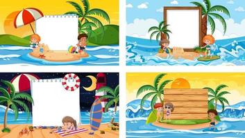 Set of different tropical beach scenes with blank banner vector