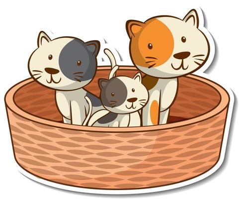 Cat family members in the basket sticker