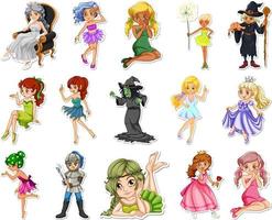 Sticker set with different fairytale cartoon characters vector