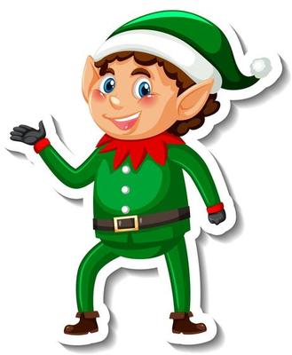 Sticker template with little elf cartoon character isolated