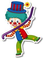 Sticker template with happy clown cartoon character vector