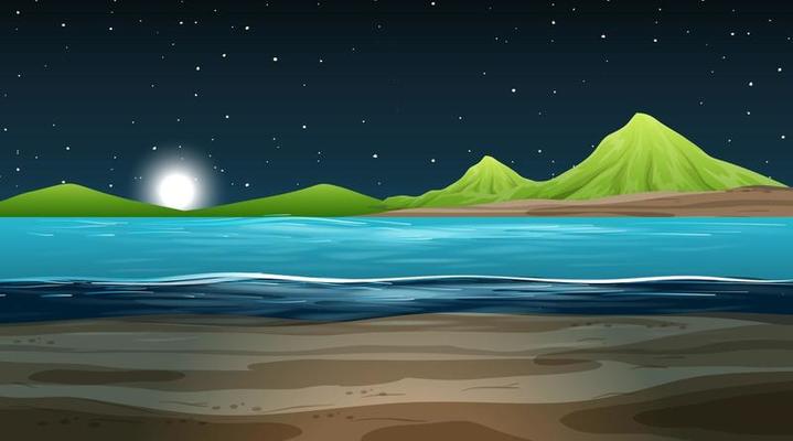 Blank nature landscape at night scene with mountain background