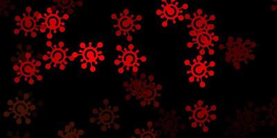 Dark green, red vector background with covid-19 symbols.