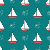 Summer nautical pattern with ships with white sails vector