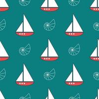 Summer nautical pattern with ships with white sails vector